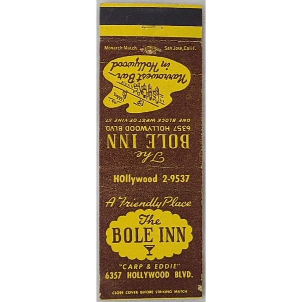 Front Strike Matchbook Cover Bole Inn Hollywood CA California Narrowest Bar